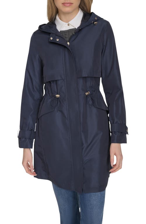 Cole Haan Signature Hooded Trench Raincoat In Indigo