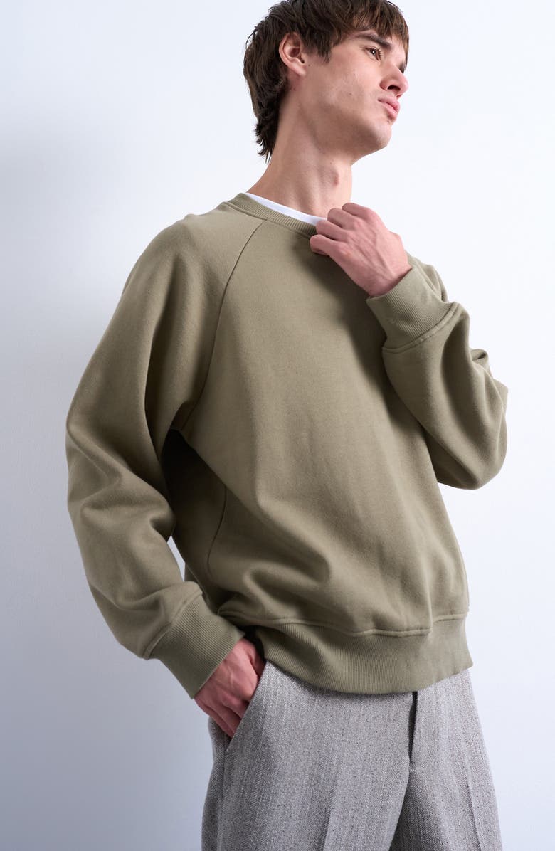 Topman Boxy Raglan Sleeve Sweatshirt, Main, color, Light Khaki