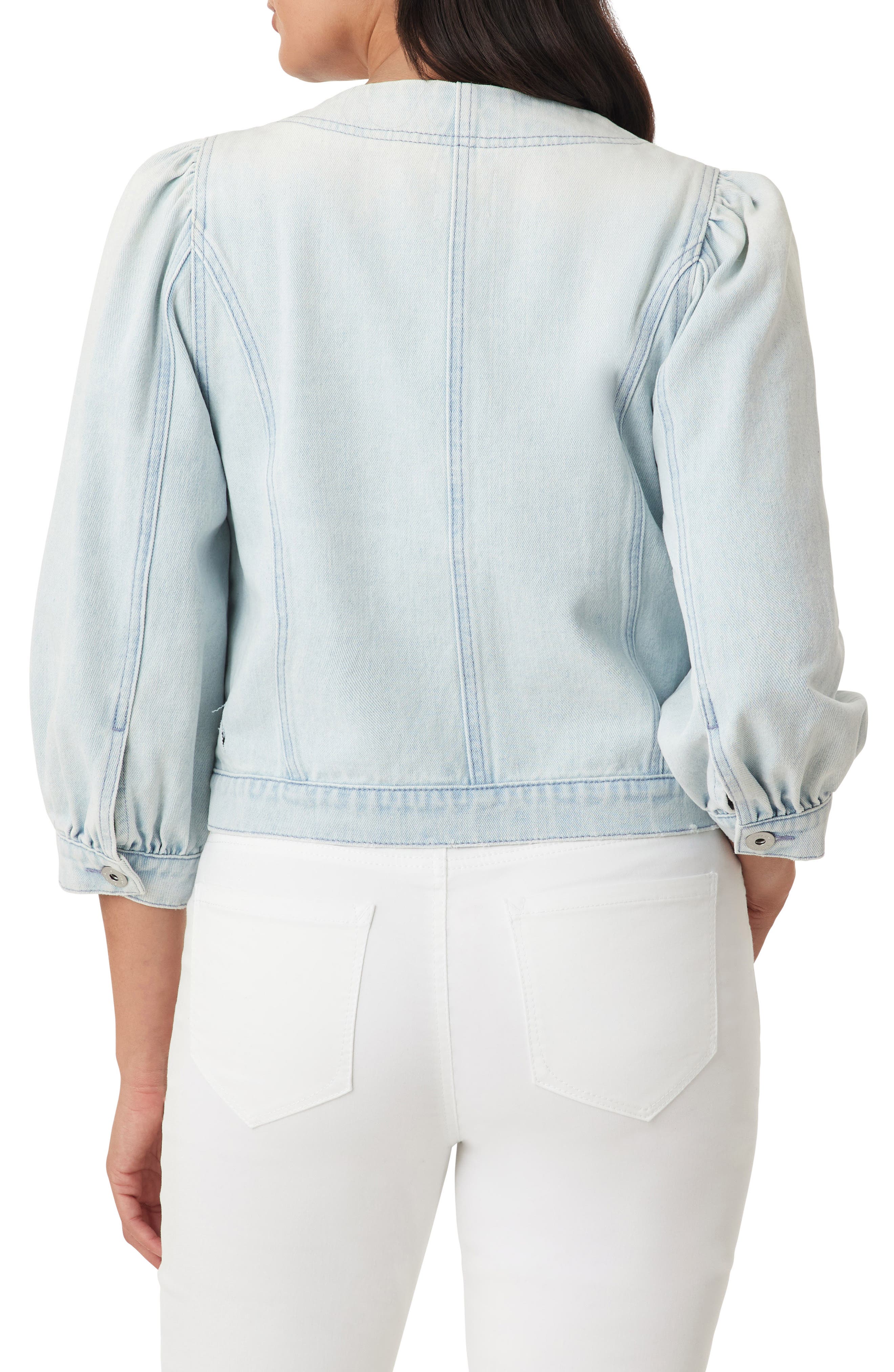 Collarless Crop Denim Jacket - image 2