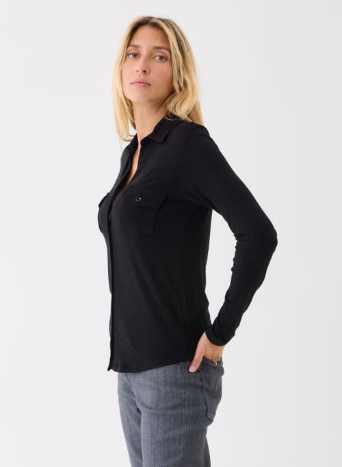 Majestic Filatures Soft Touch Long Sleeve Pocket Shirt In Black
