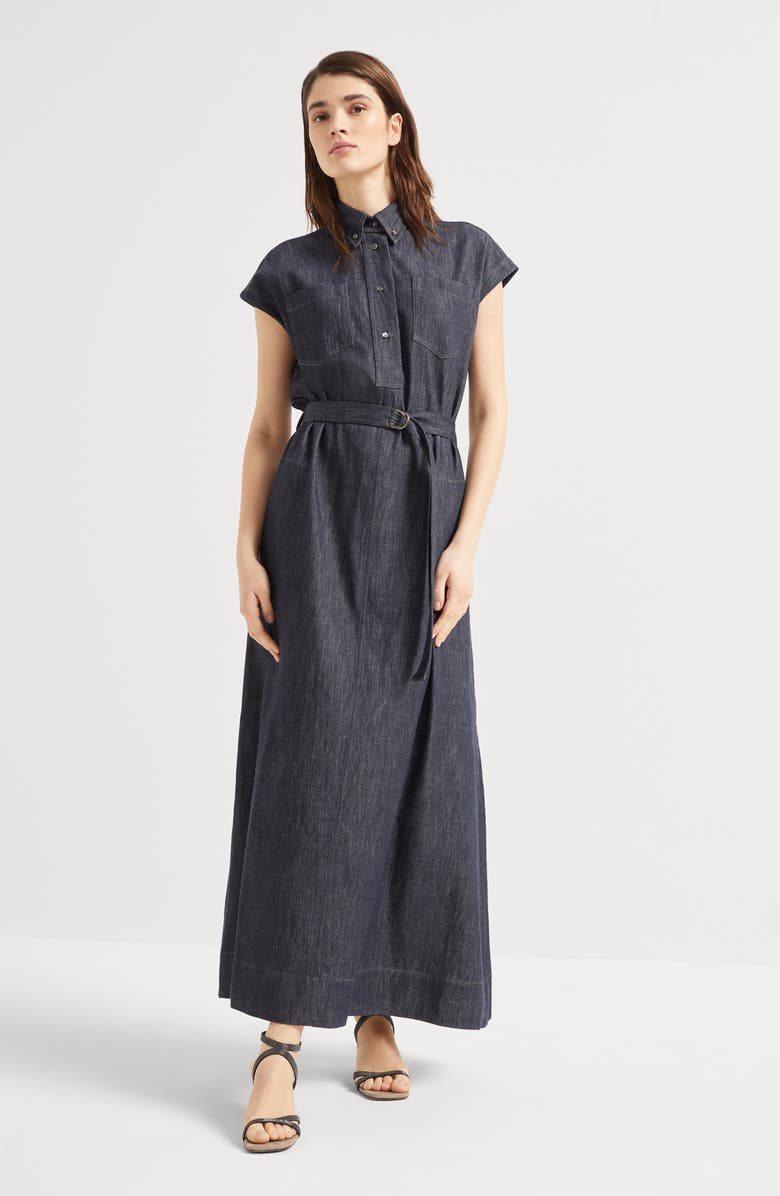 Brunello Cucinelli Twill chemisier dress with monili, Alternate, color,