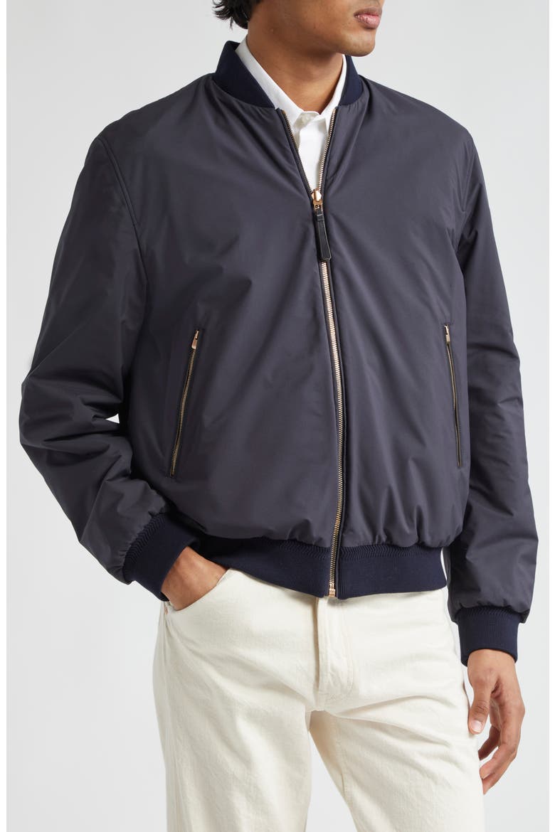 Silk Tweed Reversible Bomber Jacket, Alternate, color, NAVY