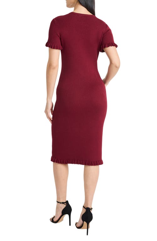 Maggy London Short Sleeve Ruffle Hem Sweater Dress In Burgundy