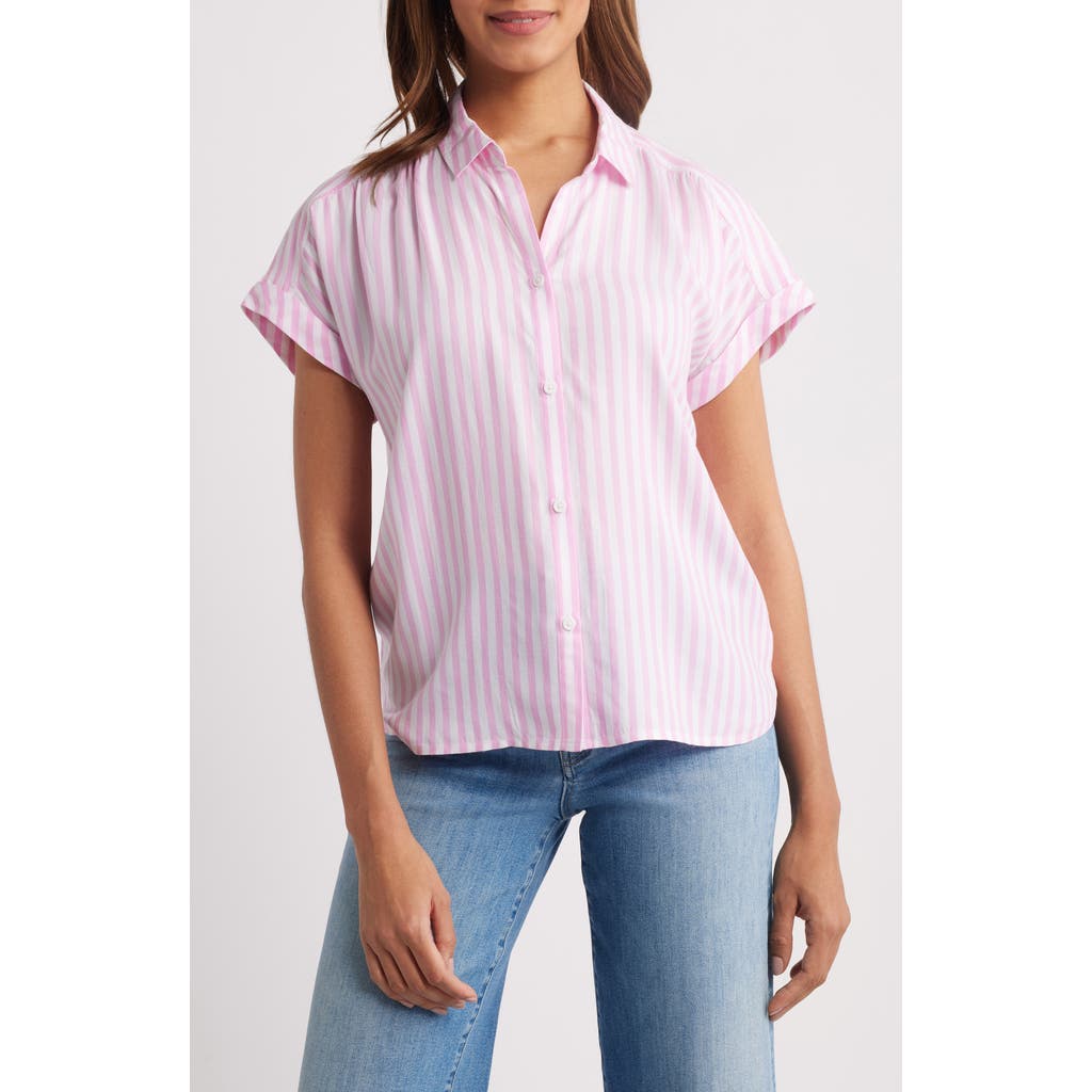 BEACHLUNCHLOUNGE BEACHLUNCHLOUNGE DARIA STRIPE SHORT SLEEVE BUTTON-UP SHIRT