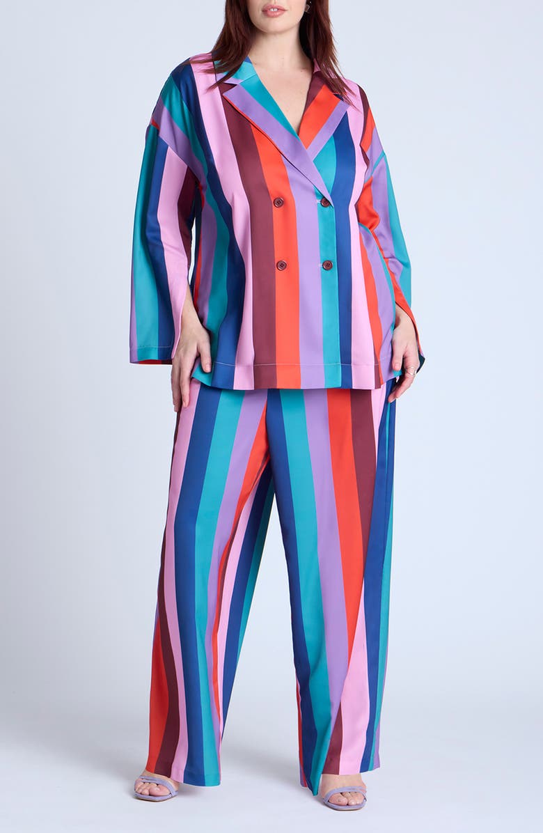 ELOQUII Stripe Double Breasted Blazer, Alternate, color, 