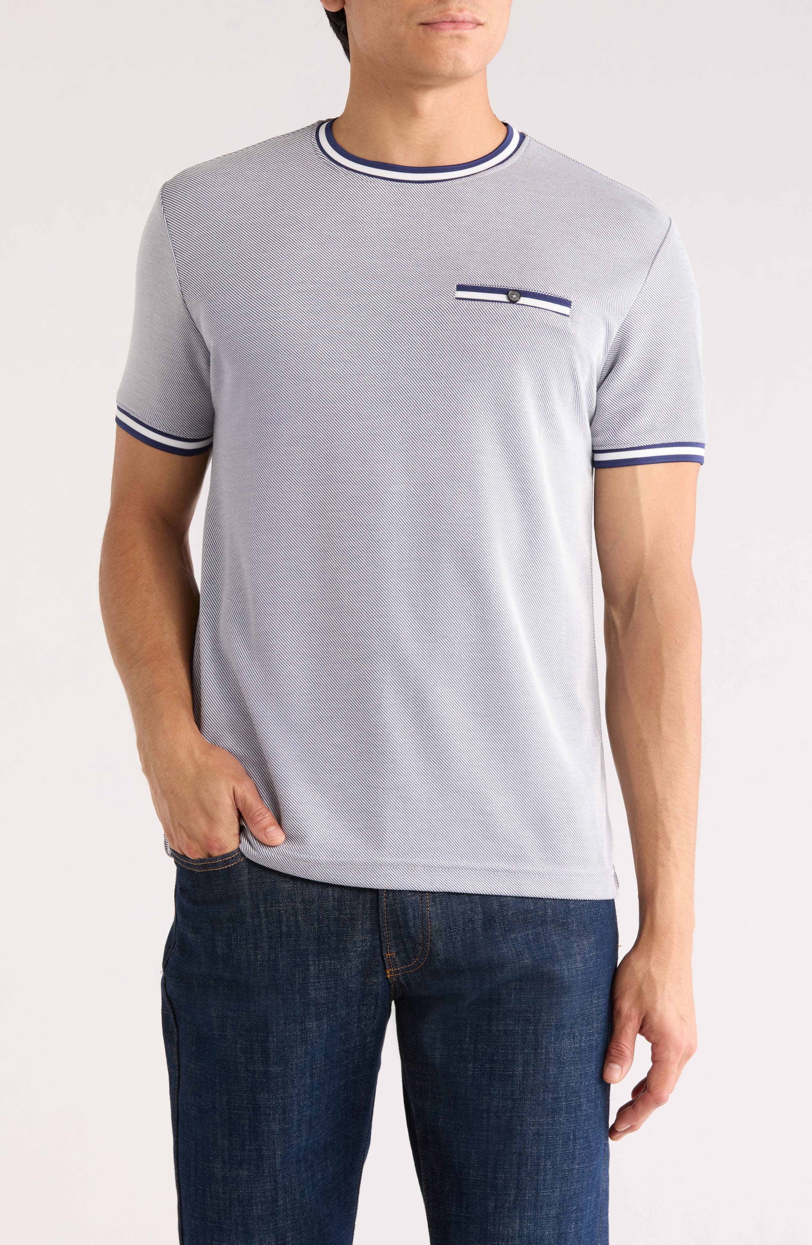 DENIM AND FLOWER Stripe Texture Crewneck T-Shirt