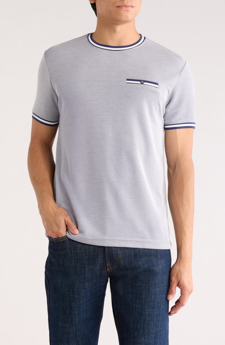 DENIM AND FLOWER Stripe Texture Crewneck T-Shirt, Main, color, Navy