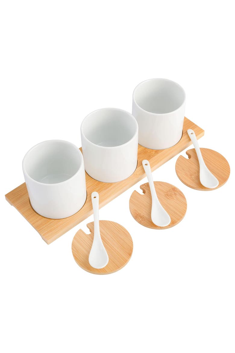 Gracious Dining 10 Piece Fine Ceramic Condiment Jars with Lids and Spoons, Alternate, color, White