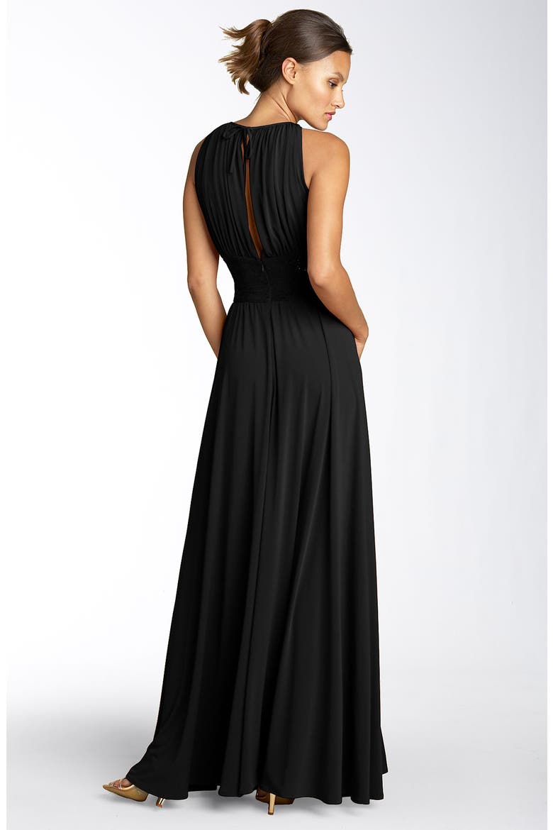 Cutaway Shoulder Beaded Waist Gown, Alternate, color, BLACK