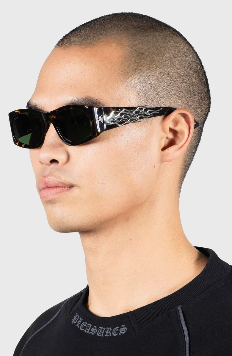 PLEASURES x Akila Eazy 55mm Rectangular Sunglasses, Alternate, color, Tortoise