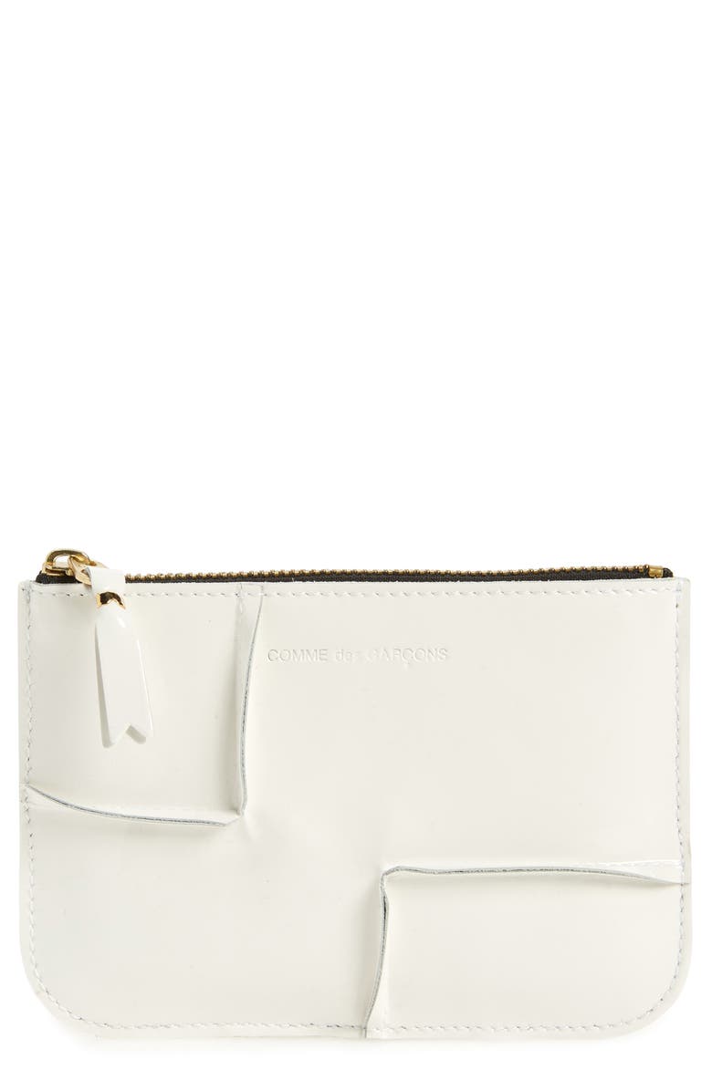 Comme des Garçons Wallets Seam Detail Leather Zip Pouch, Main, color, White