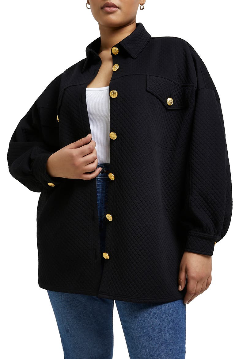 Quilted Button-Up Shacket, Main, color, BLACK