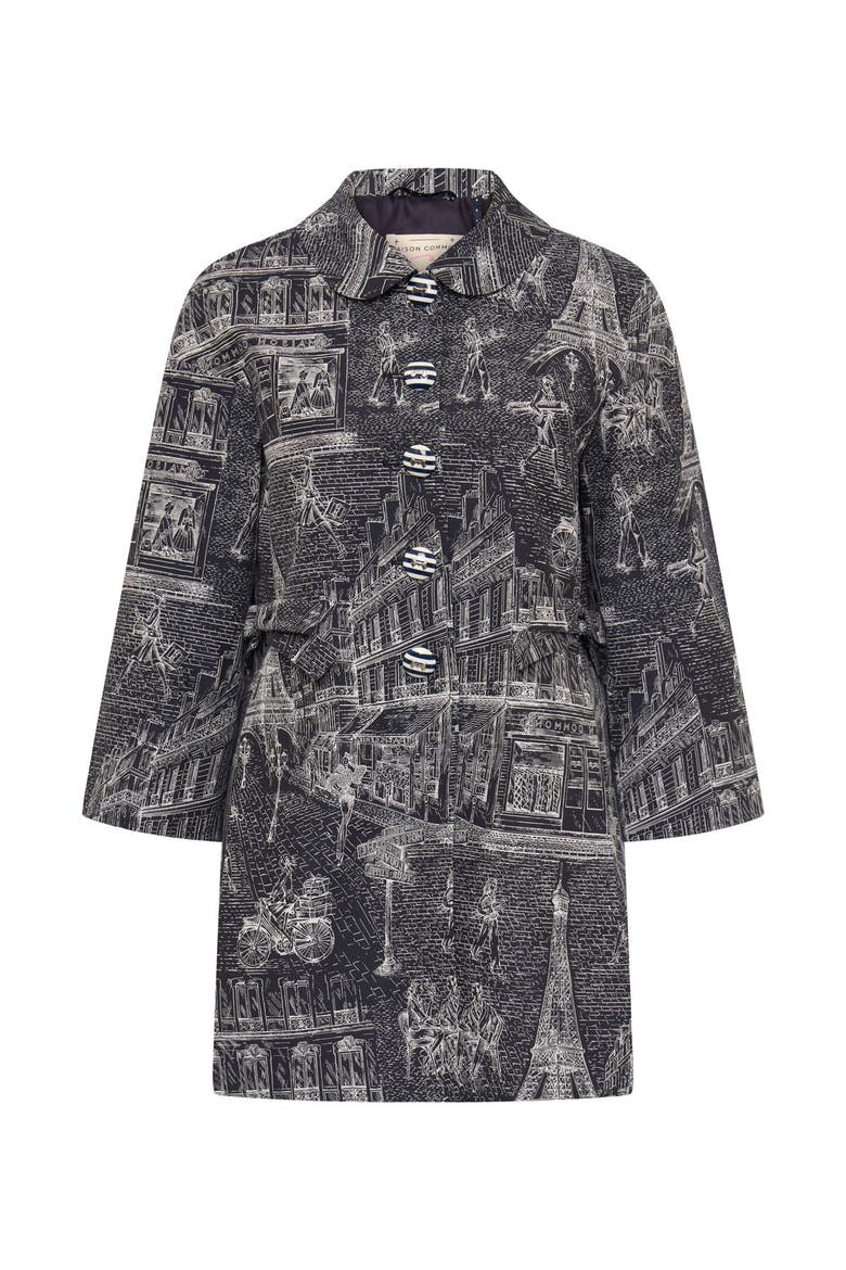 Long Jacquard Jacket With Bows, Main, color, Navy