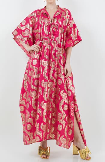 Meghan La Palm Springs Caftan Maxi Dress In Pomegranate Gold