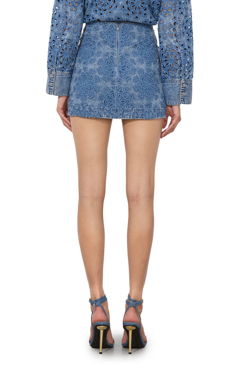 Alice + Olivia Rubi Denim Miniskirt, Alternate, color, Avery Blue