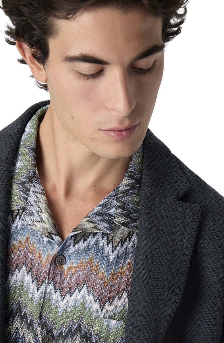 Missoni Single-breasted Blazer In Cotton And Viscose With Tone-on-tone Zigzag Pattern, Alternate, color, Blue