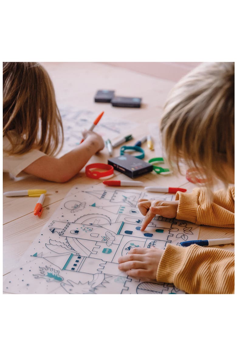 Castle Reusable Coloring Mat & Washable Markers, Alternate, color, MULTI