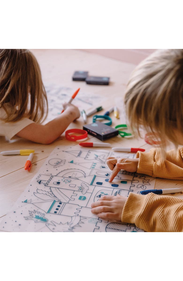 Scrunch Castle Reusable Coloring Mat & Washable Markers, Alternate, color, Multi