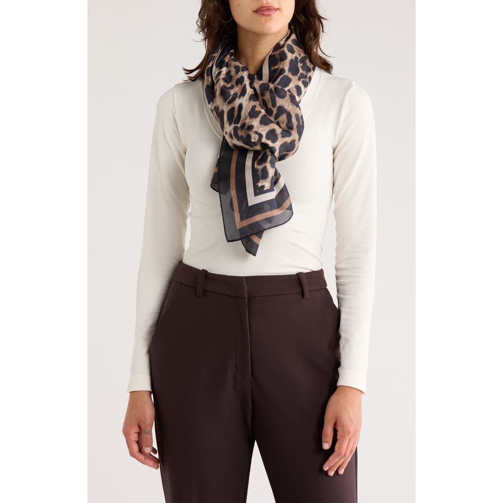Nine West Leopard Print Chiffon Oblong Scarf In Brown