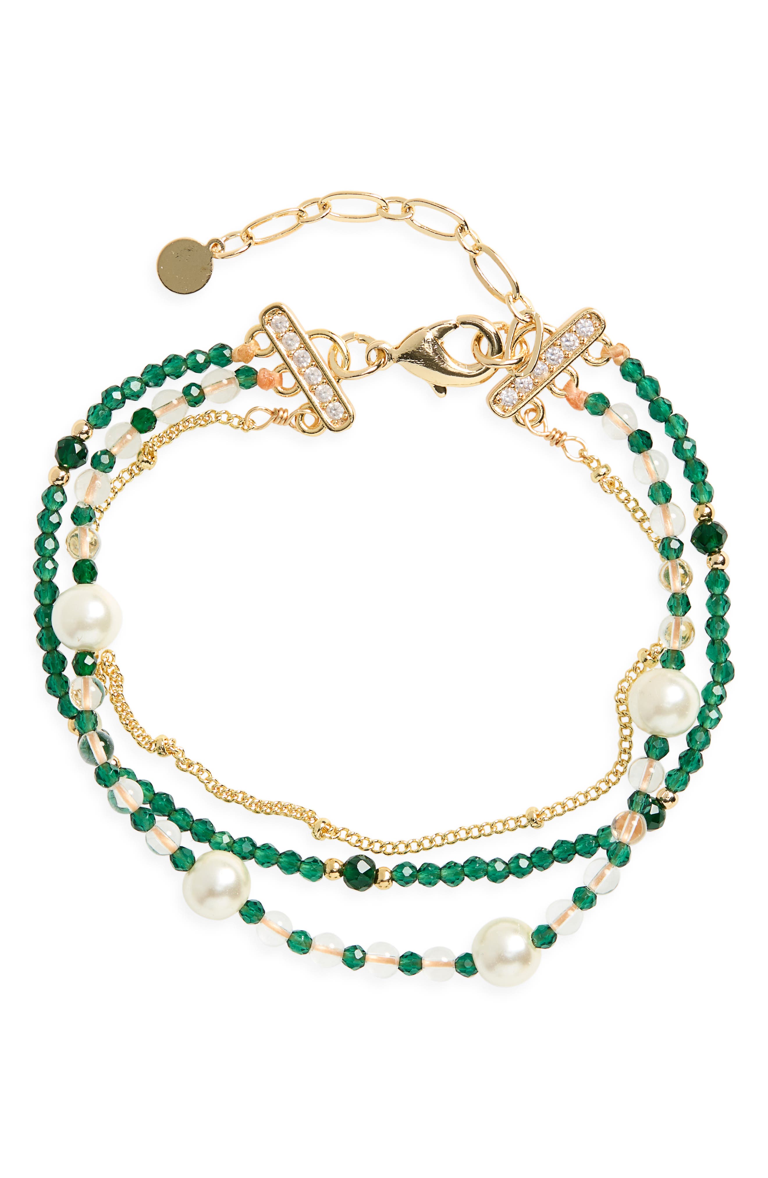 Two-Strand Beaded Faux Pearl Bracelet