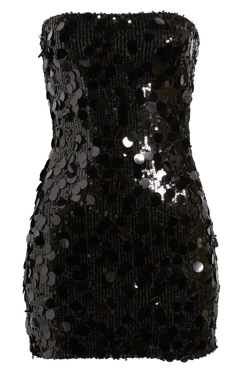 EDIKTED Samba Sequin Strapless Minidress, Alternate, color, Black
