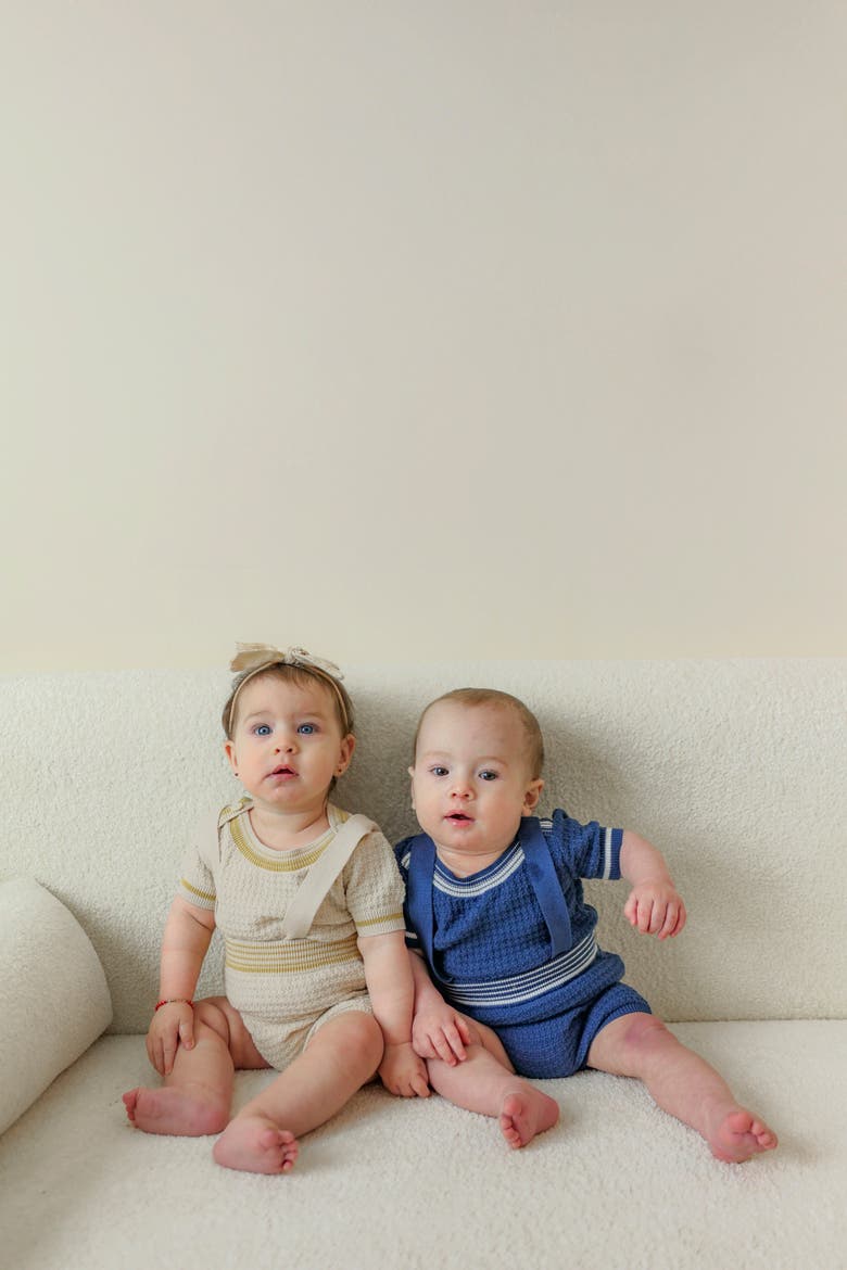 Baby Boy Structure Knit Overall Set, Alternate, color, Dark Blue/White