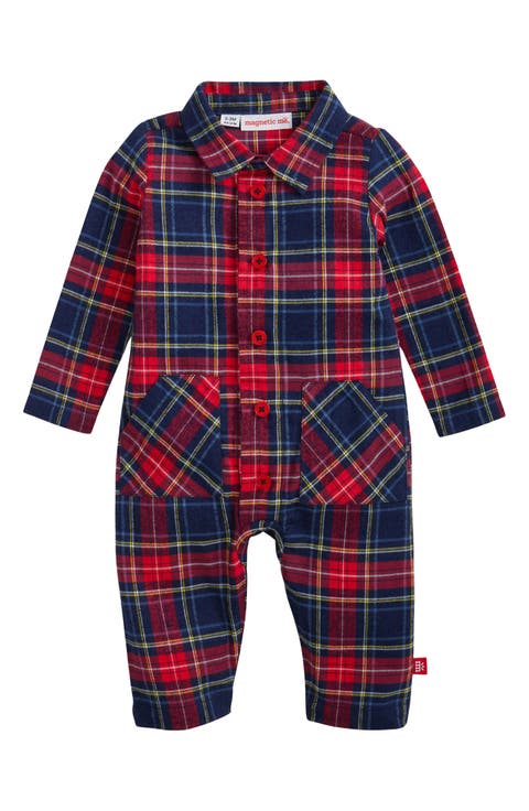 Holiday Plaid Flannel Magnetic Romper (Baby)