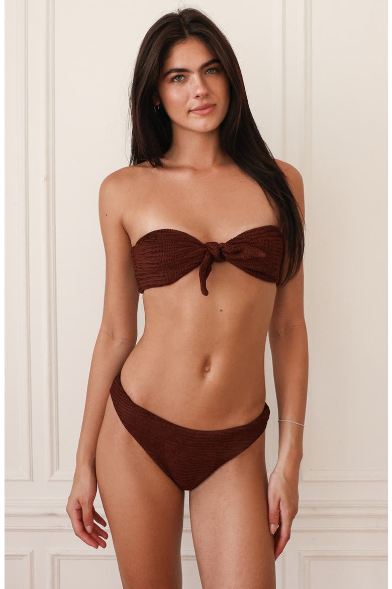 Bunny Knotted Bandeau Bikini Top, Alternate, color, Mocha Crinkle