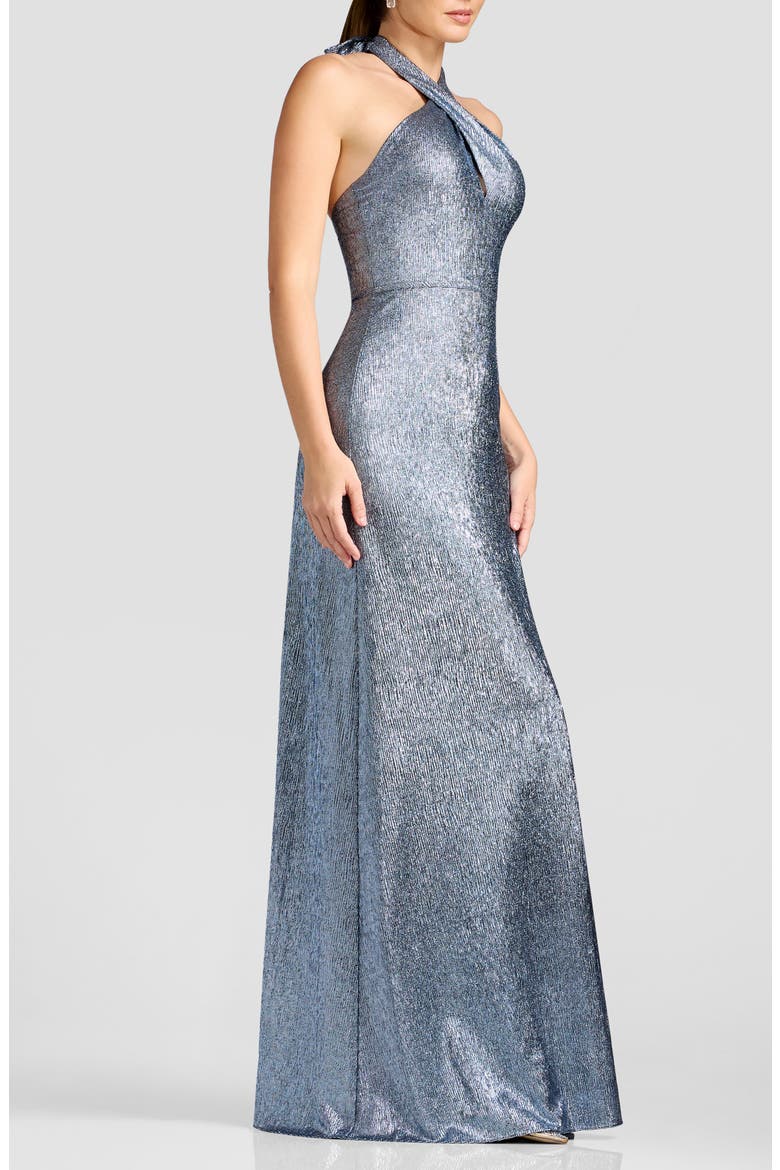Brighton Metallic Halter Gown, Alternate, color, BLUE