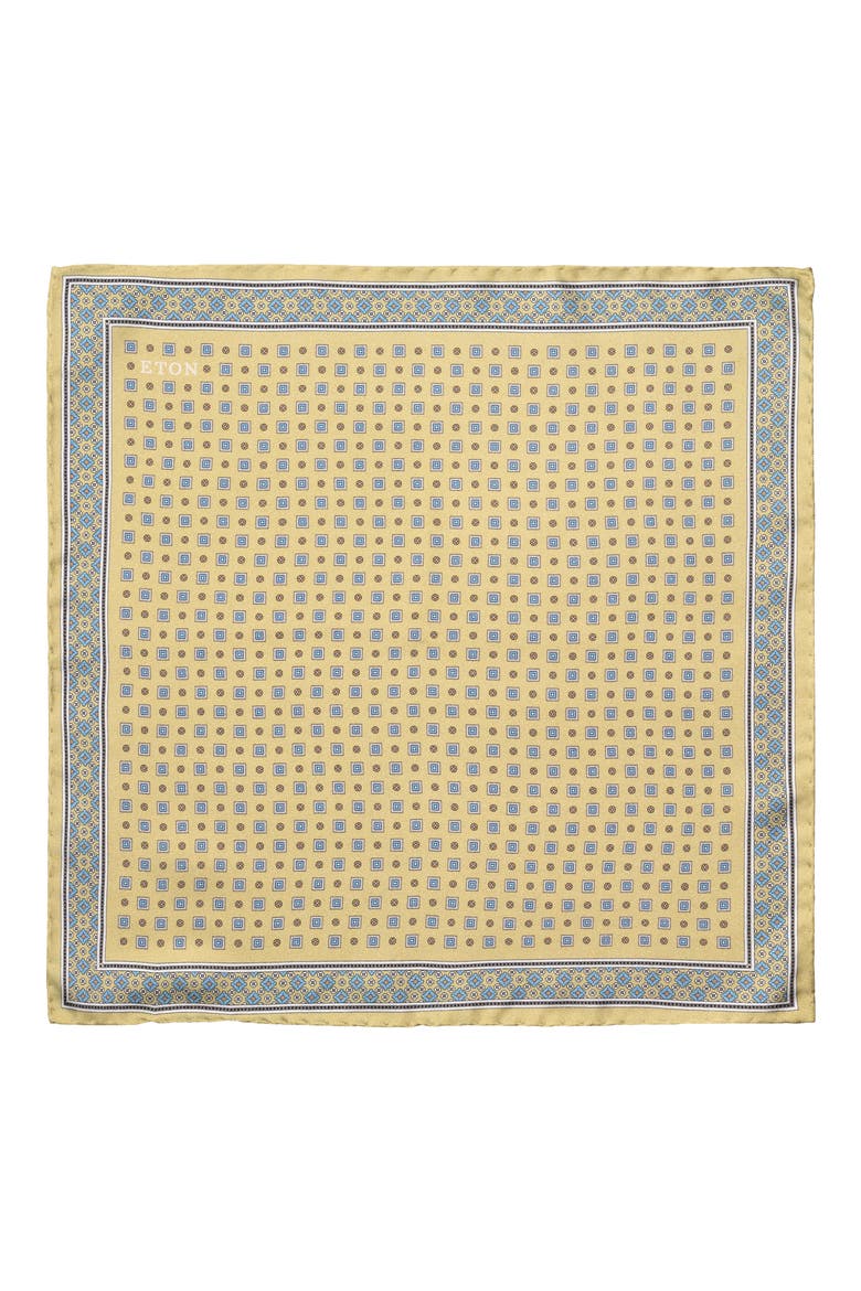 Geometric Print Silk Twill Pocket Square, Alternate, color, LIGHT YELLOW