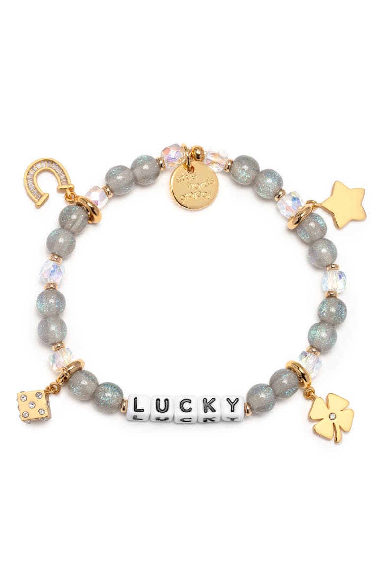 Little Words Project Lucky Beaded Stretch Bracelet, Main, color, Grey