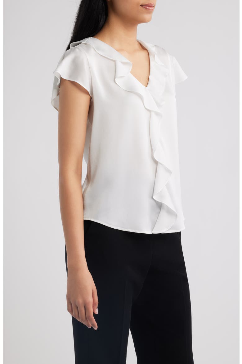 Ruffle Flutter Satin Top, Alternate, color, IVORY