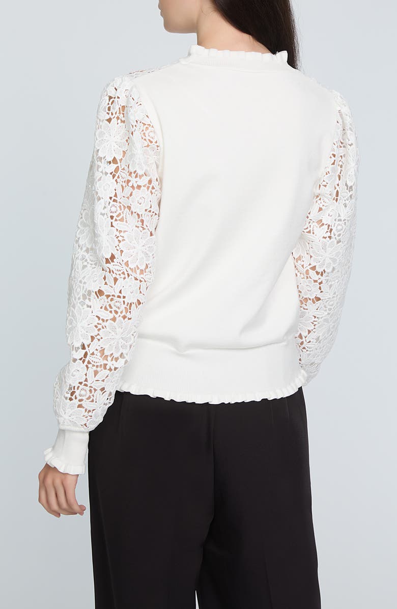 Elie Tahari The Felicity Floral Lace Detail Sweater, Alternate, color, Sky White