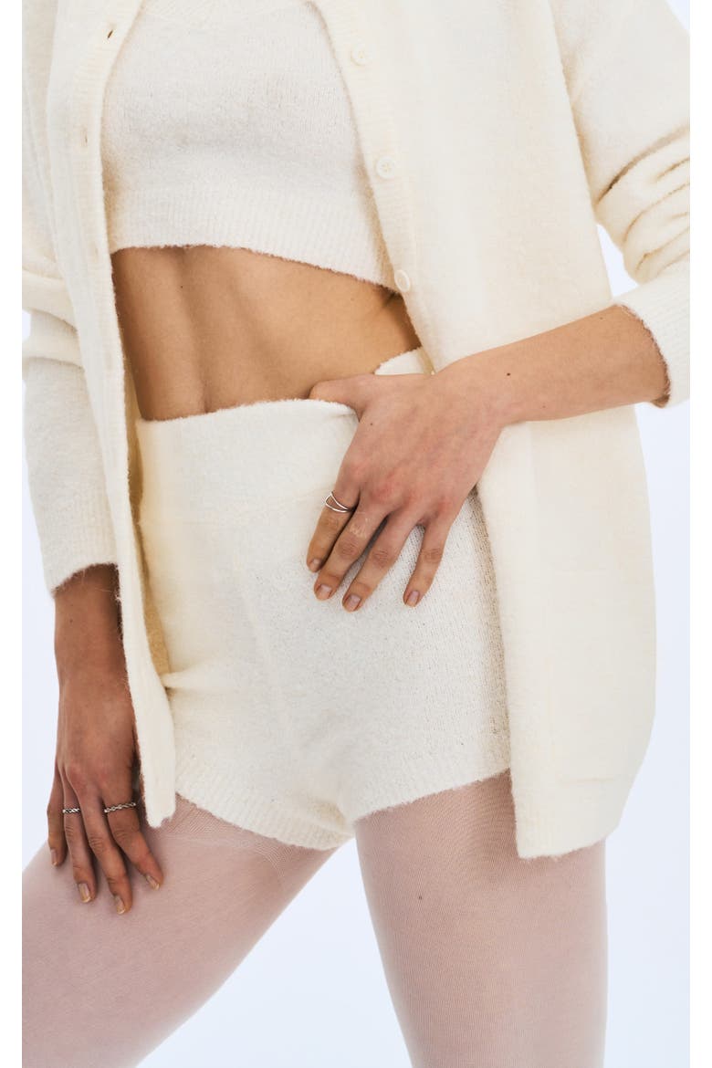 Sera Wool-Blend Ribbed Knit Mini Shorts, Alternate, color, White