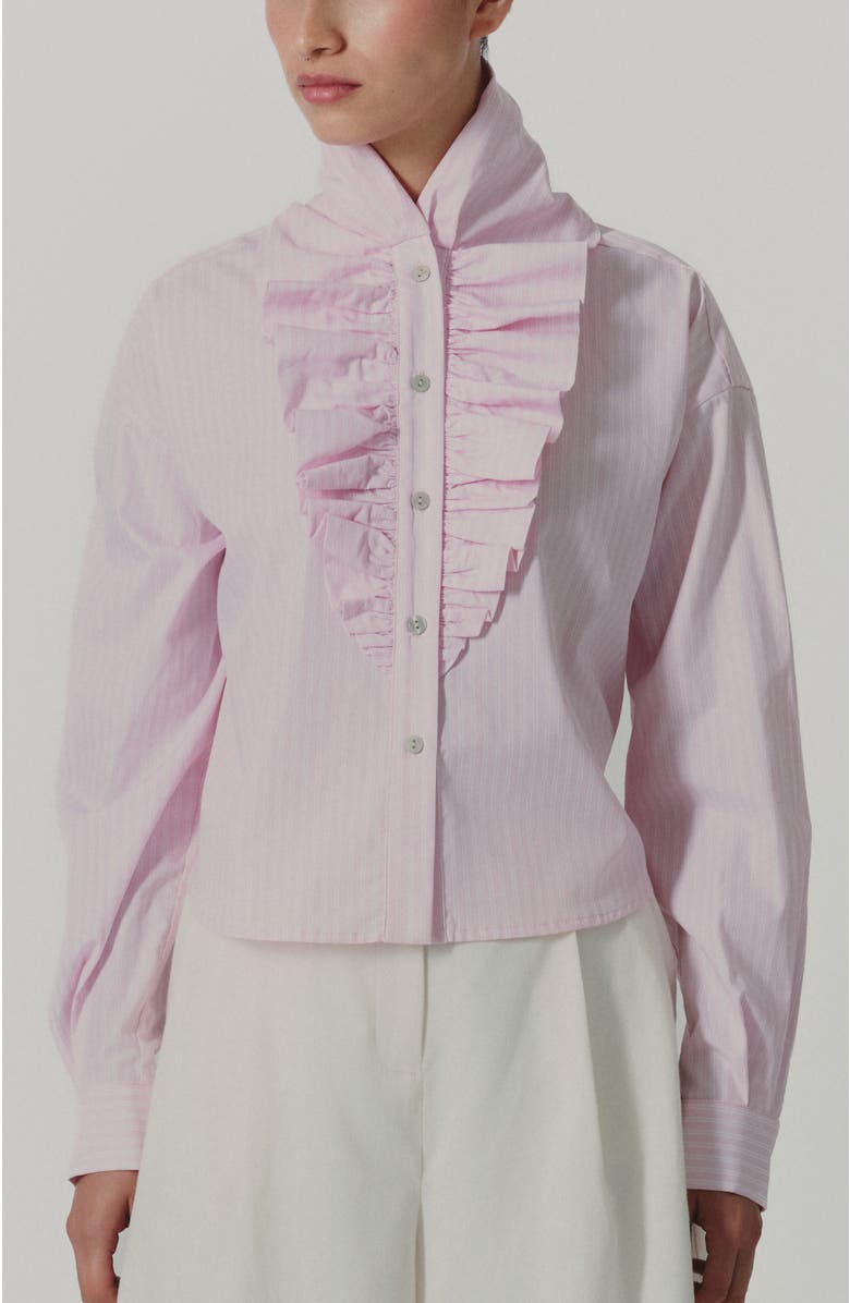 De Loreta Laurel Long Sleeve Button-Up Cotton Shirt, Main, color, Mil Rayas Rosa Print