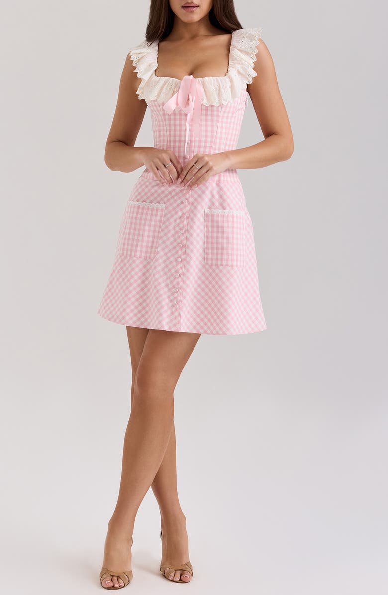 HOUSE OF CB Astra Ruffle Minidress, Main, color, Pink Gingham