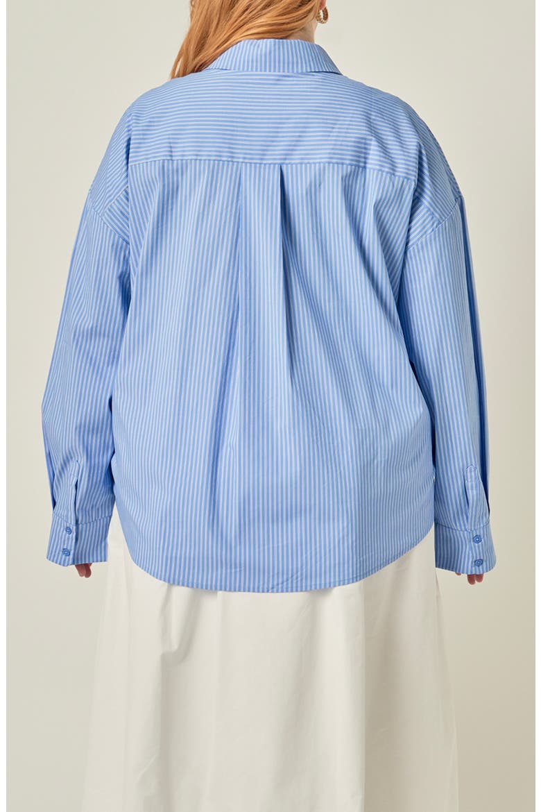 Flower Trim Striped Shirt, Alternate, color, POWDER BLUE