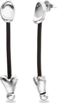 UNODE50 Long Leather Earrings With Sterling Silver Plating