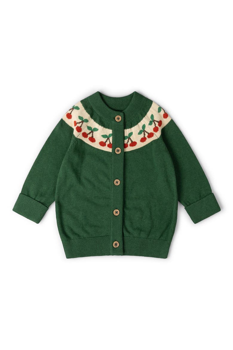 Kids' Little Cherry Organic Cotton Knit Cardigan, Main, color, GREEN
