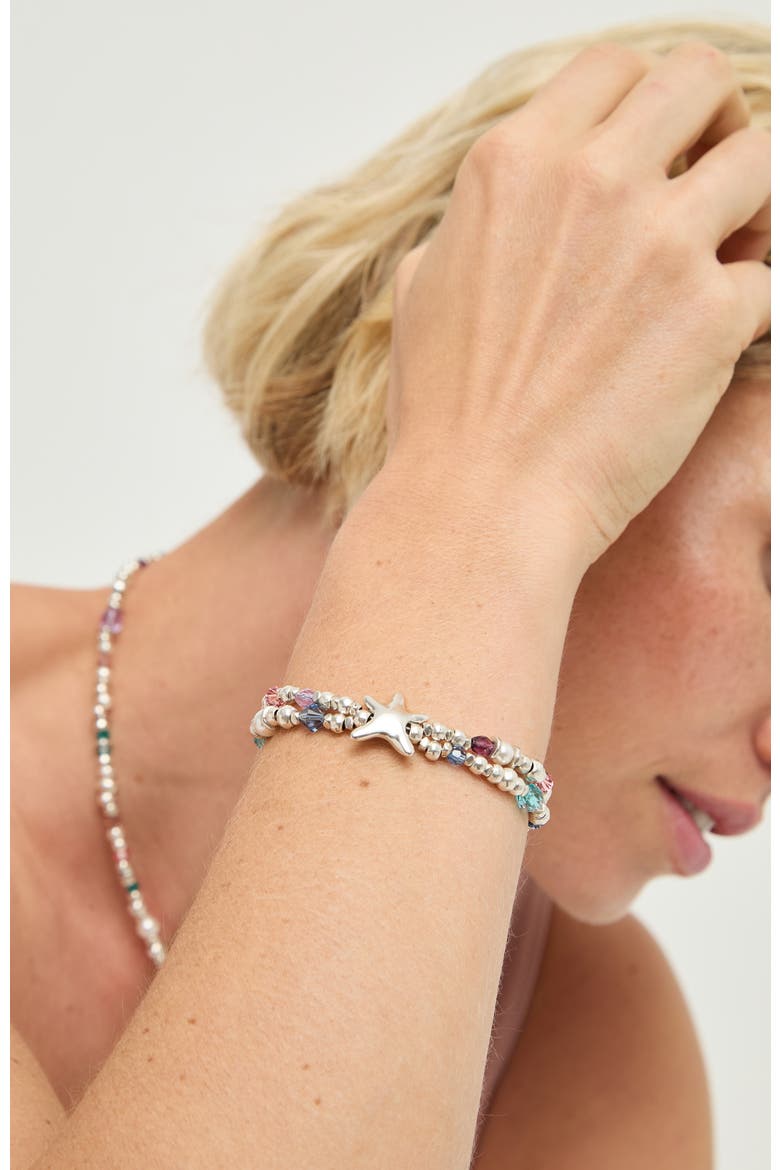 Silver-Tone Double Bracelet with Multicolor Faceted Crystals and Star, Alternate, color, Silver