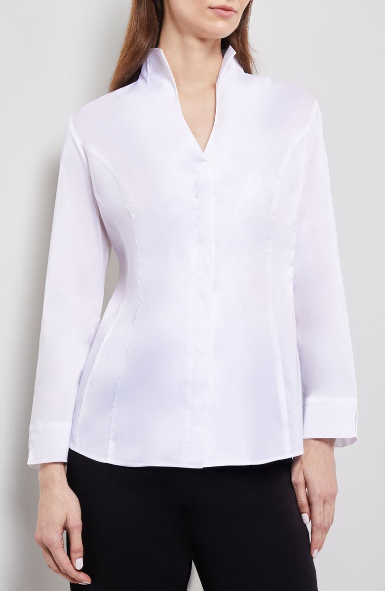 Misook Stand Collar Button-Up Shirt, Main, color, White
