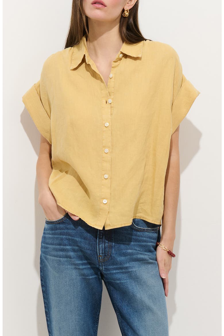 Maddie Linen Short Sleeve Button-Up Shirt, Main, color, LIGHT SIENNA