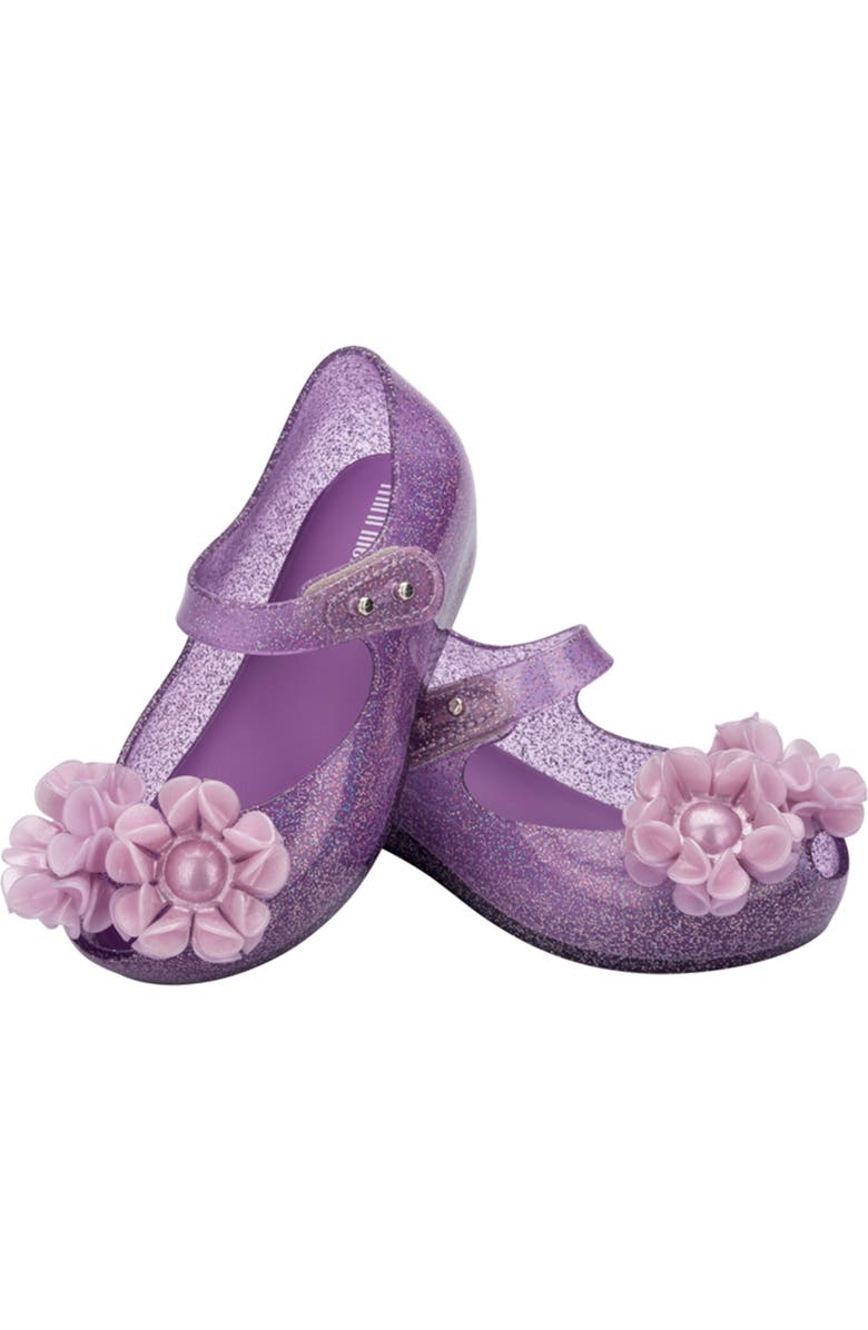 Mini Melissa Kids' Mini Ultragirl Springtime Mary Jane Flat, Alternate, color, Lilac Glit