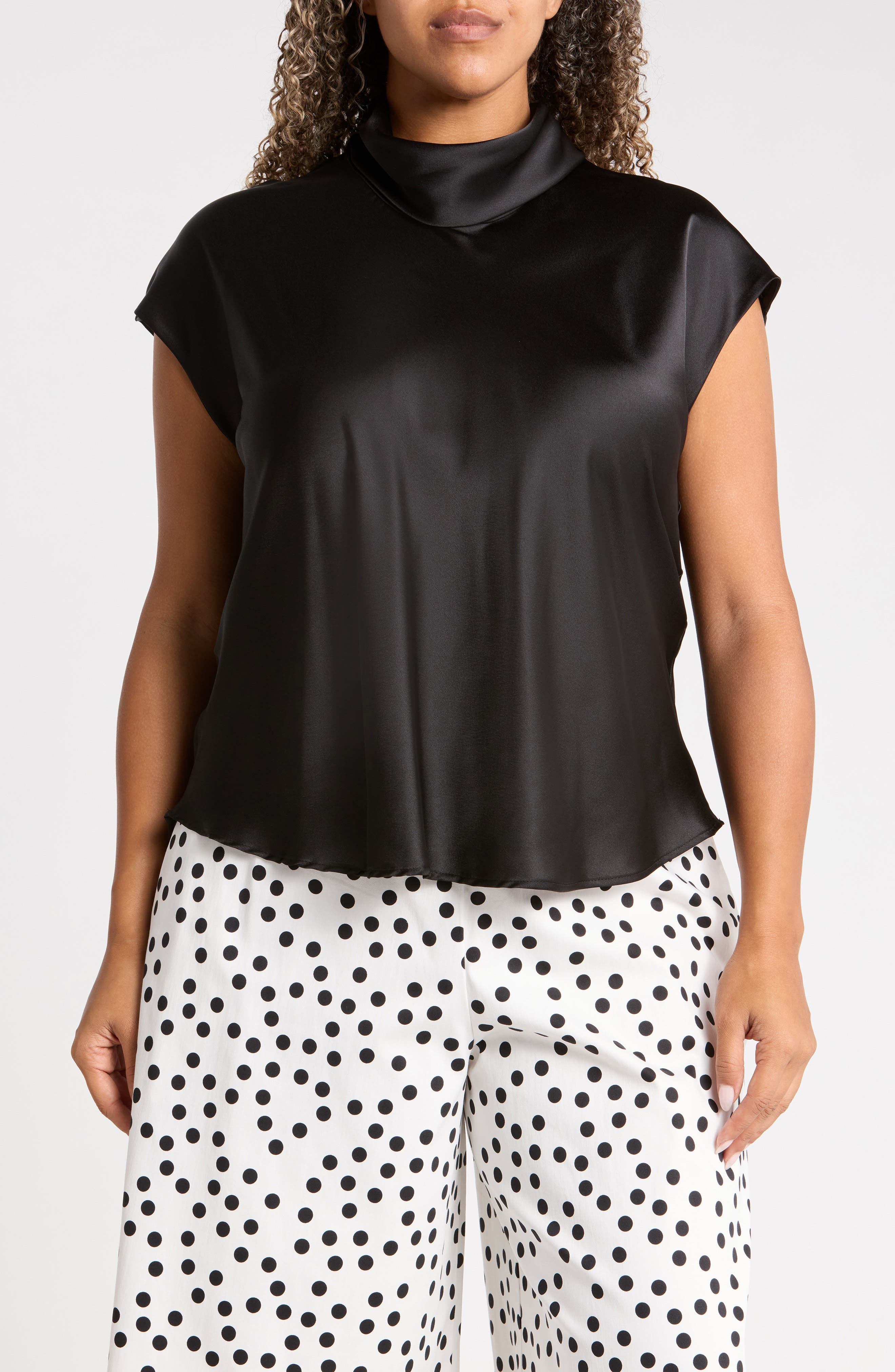 Cowl Neck Scarf Detail Satin Top
