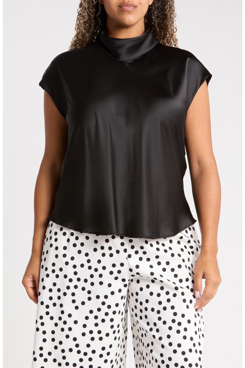Cowl Neck Scarf Detail Satin Top, Main, color, BLACK