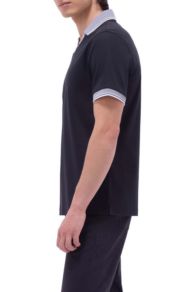 Bugatchi Tipped Johnny Collar Polo, Alternate, color, Black