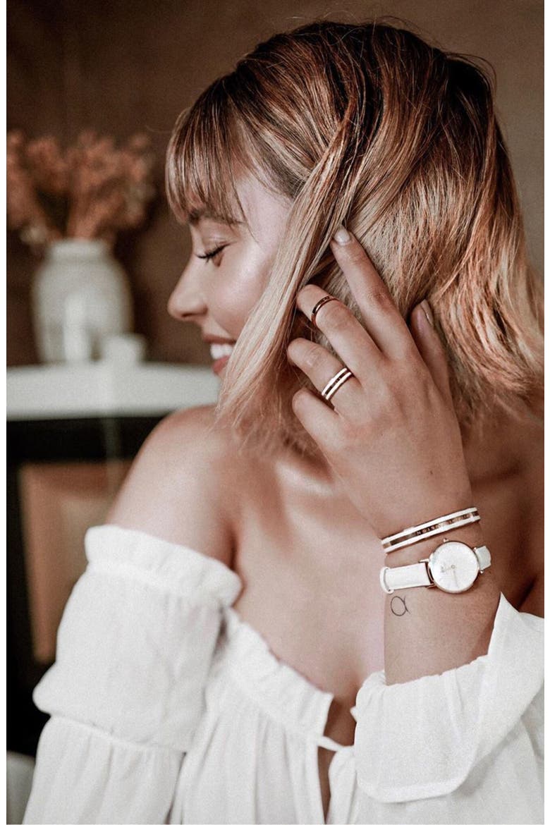 Classic Petite Bondi Leather Strap Watch, 28mm, Alternate, color, WHITE/ ROSE GOLD