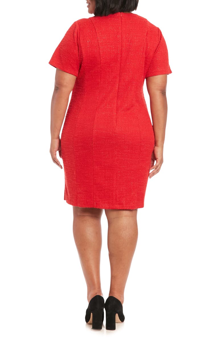 London Times Short Sleeve Side Button Bouclé Sheath Dress, Alternate, color, Red