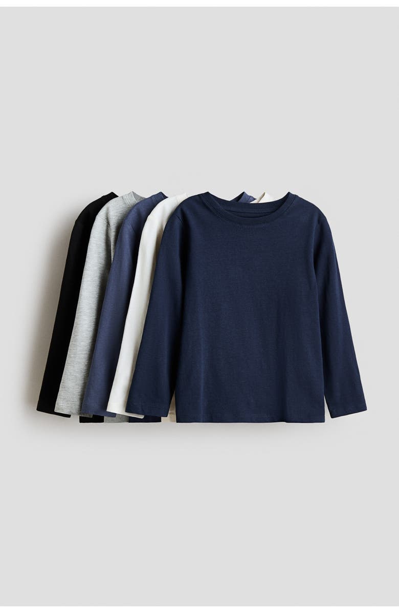 H&M 5-pack long-sleeved t-shirts, Main, color, Navy Blue/Light Gray Melange