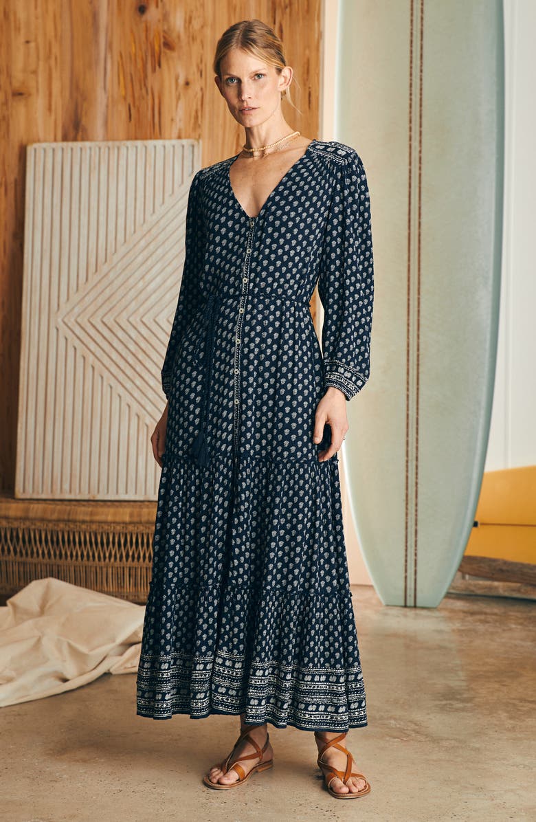 Faherty Orinda Belted Long Sleeve Button Front Maxi Dress, Alternate, color, 